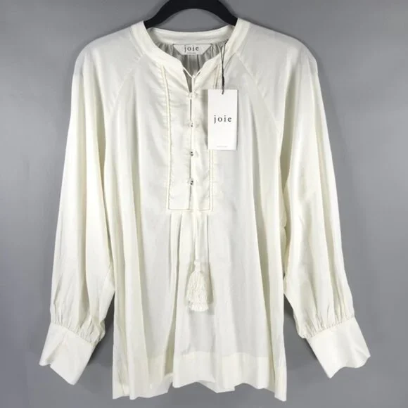 NWT Joie Dracha Porcelain Pleated Top Long Sleeve Top 9118P04950B Size S